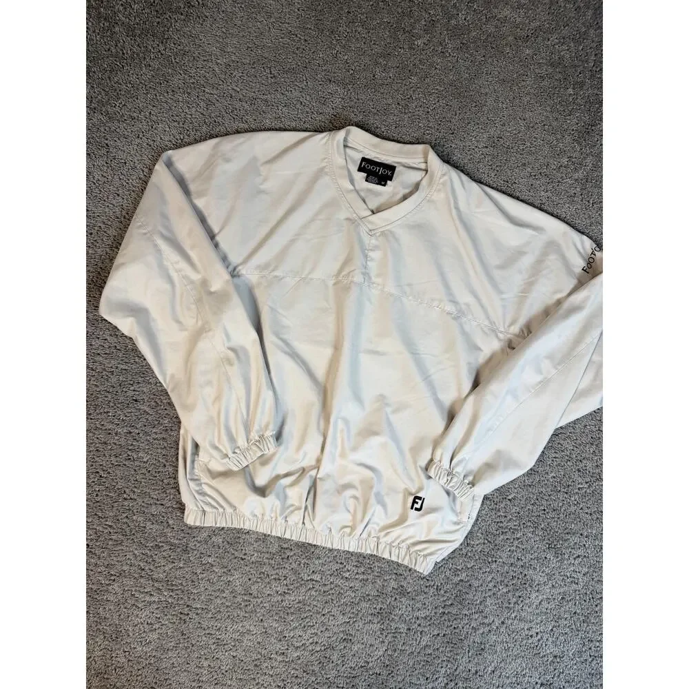 FootJoy Windshirt Jacket Mens M Beige Pullover Lined Logo Relaxed Fit Golf
